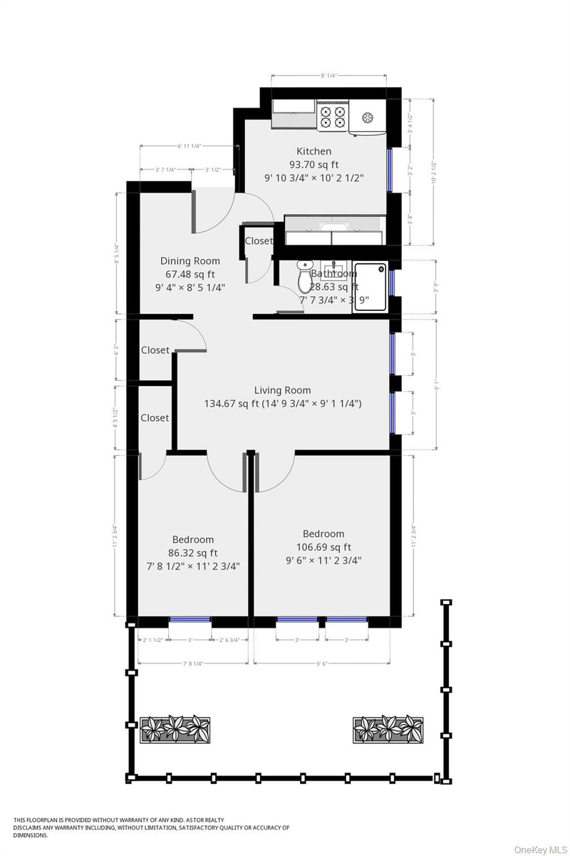 Unit 1R/ 2 Bedroom floorplan w/backyard