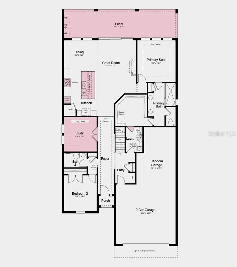 First Floor Plan - Additional Highlights Include: gourmet kitchen, tray ceiling package, wet bar in loft, shower in upstairs bathroom, open stair rail