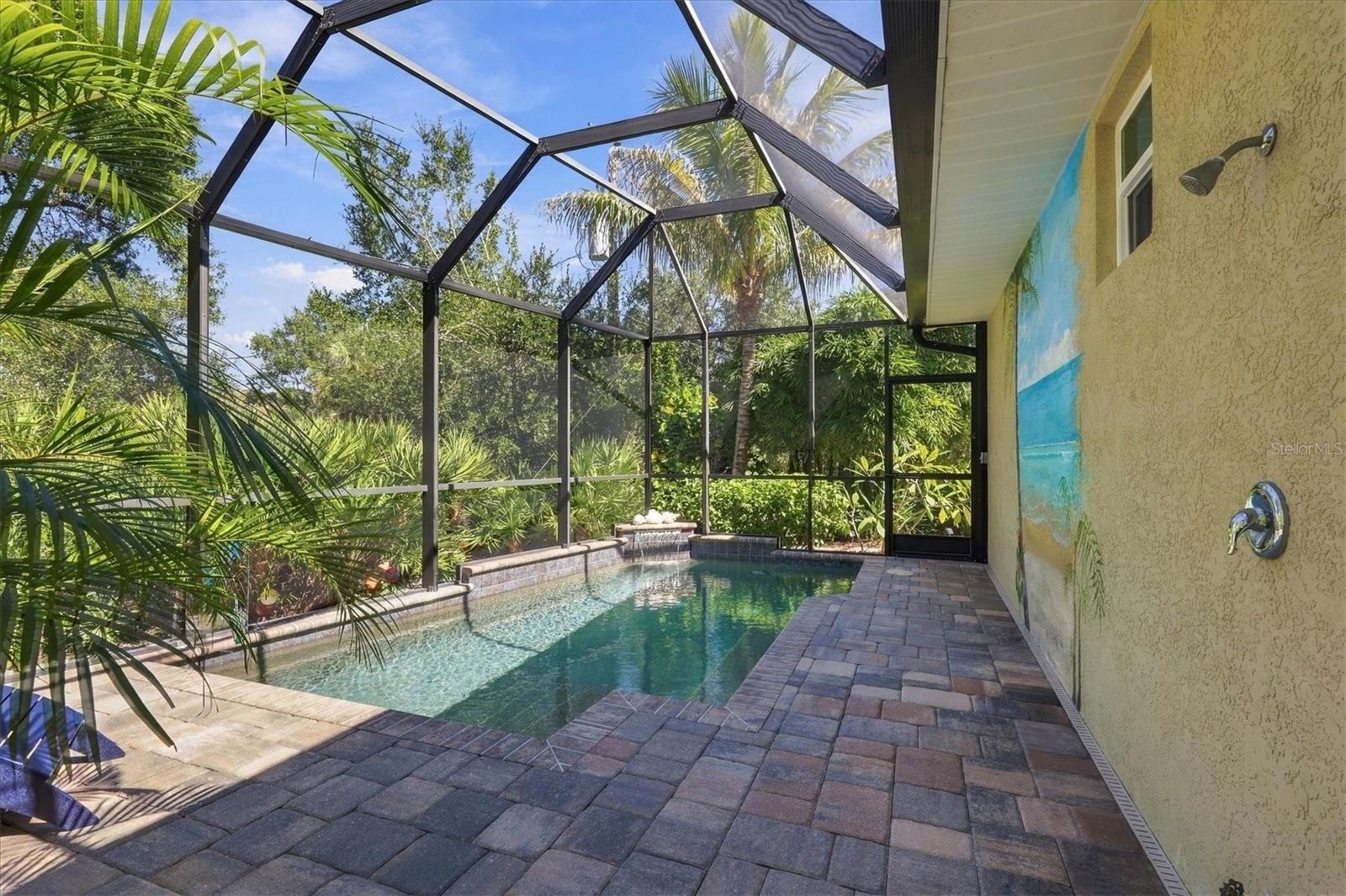 Heated, saltwater Pebble Tec pool