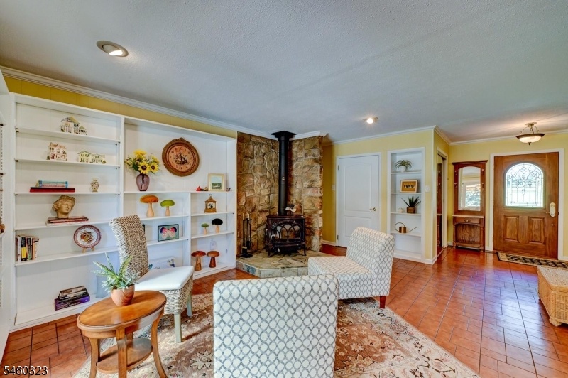 Cozy seating with stove