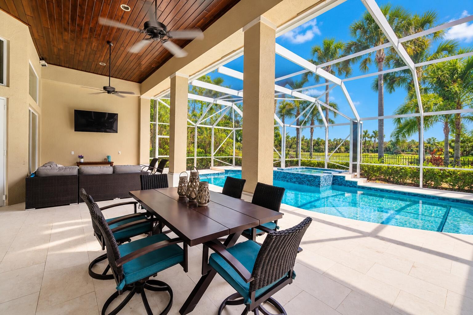 Covered Patio with Tongue & Groove Wood Ceiling detail