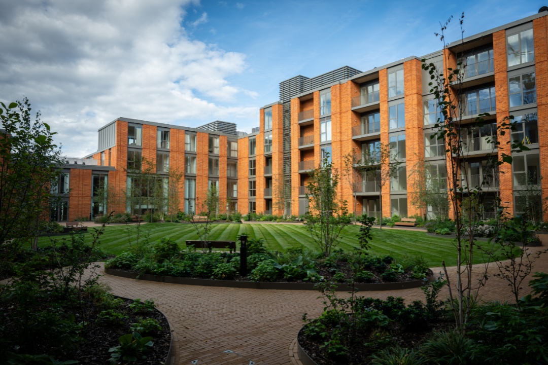Private landscaped podium garden for residents at Hurlingham Waterfront