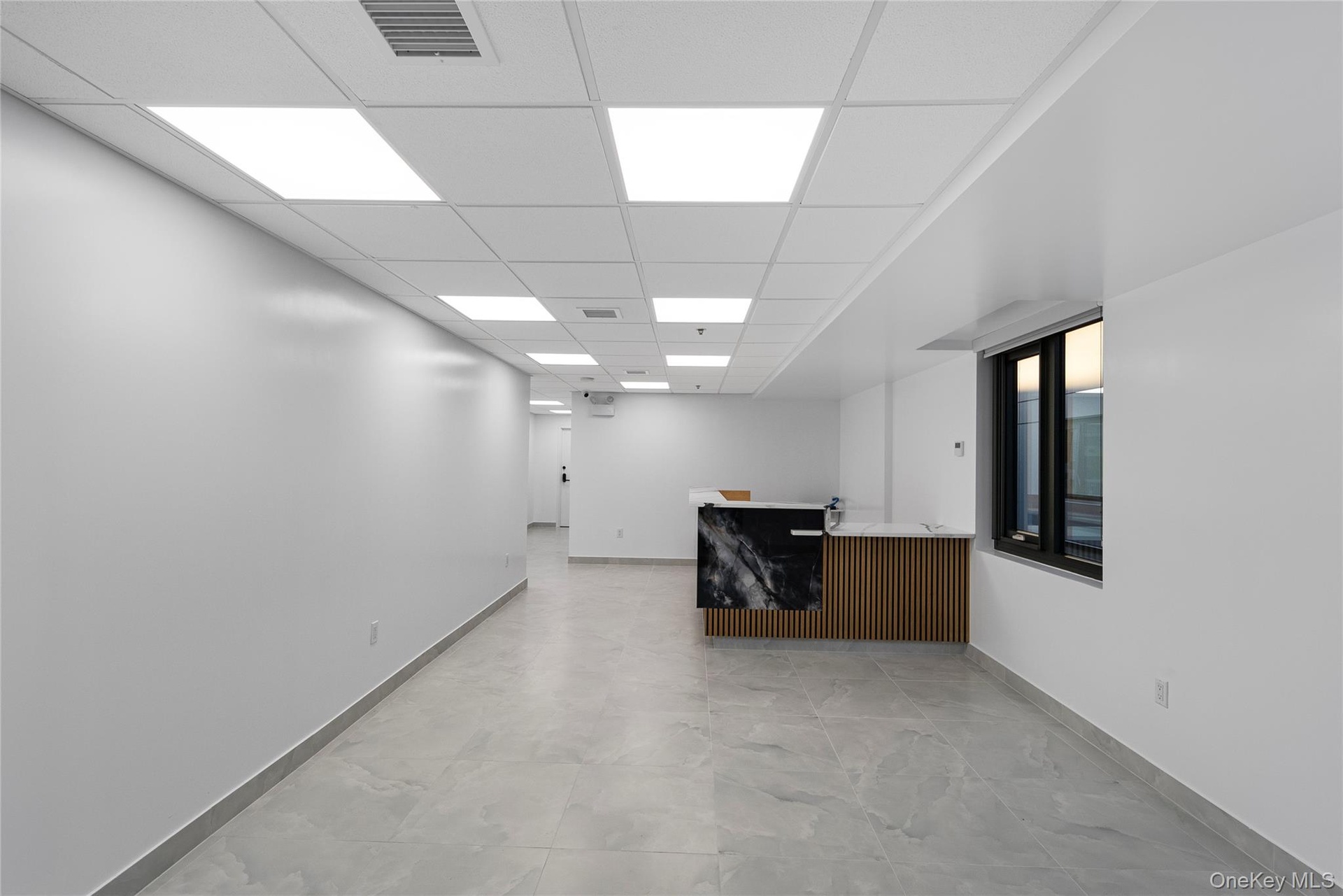 Bar area with a drop ceiling and light countertops