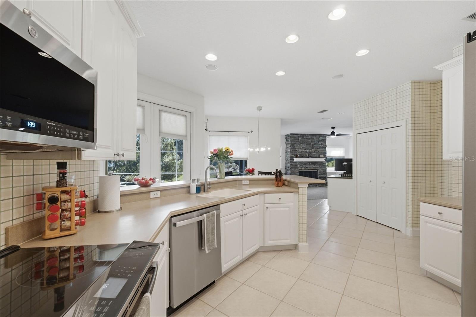 Looking through kitchen to family room