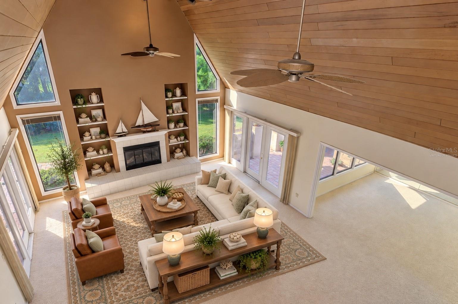 Living Room from upstairs - virtually staged