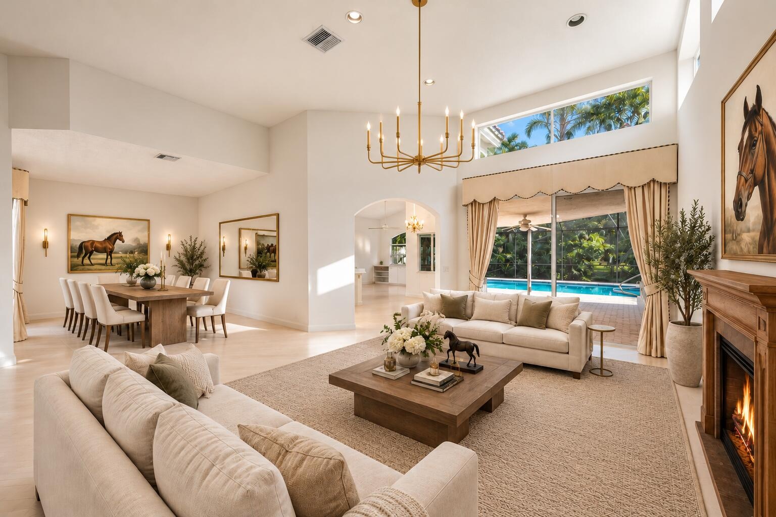 Virtually staged living and dining room