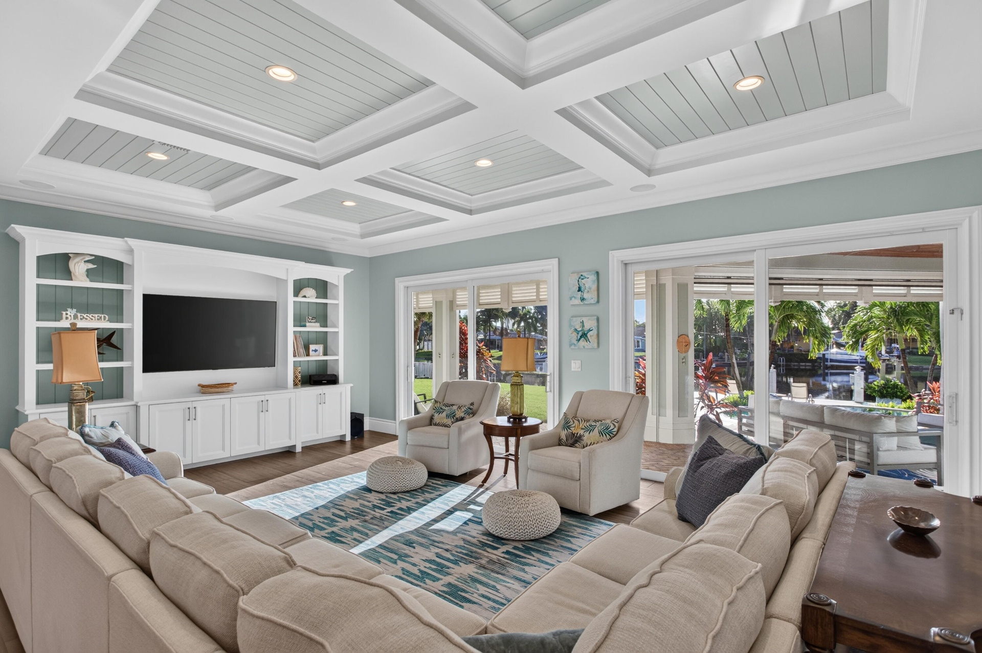 Huge living room with built ins and amazing natural light.