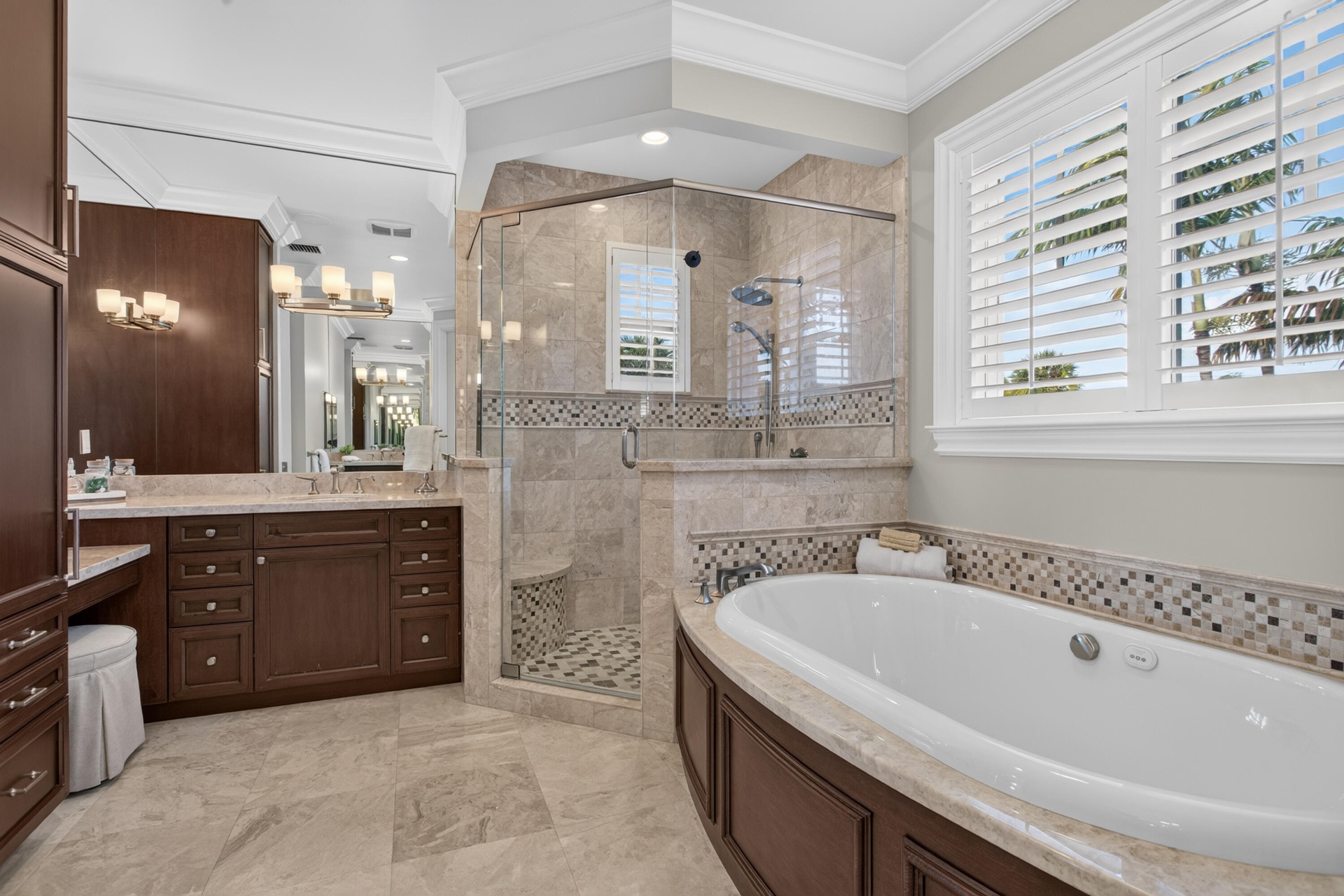 Separate shower and 2 vanity areas