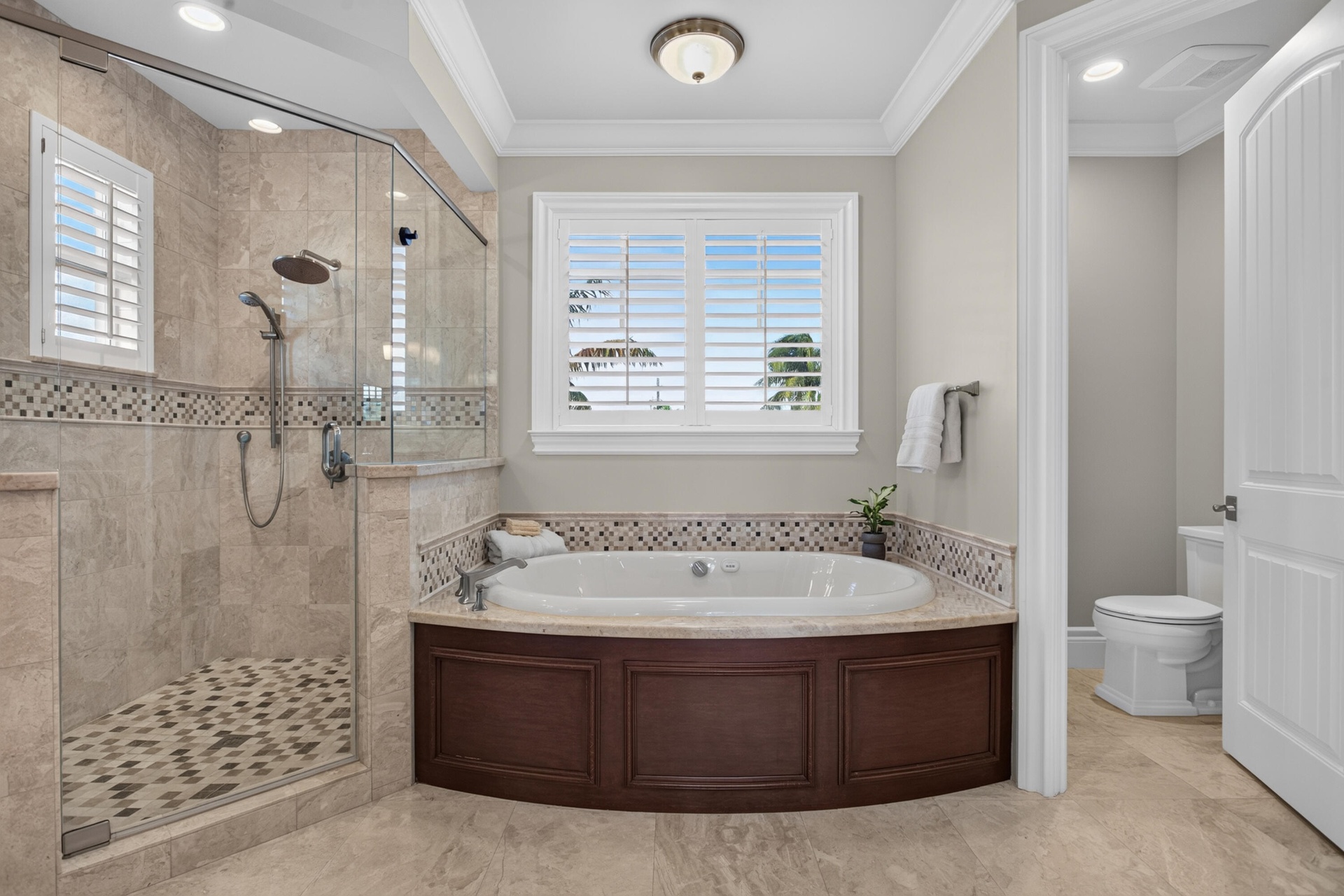 Gorgeous primary spa bathroom with whirlpool tub