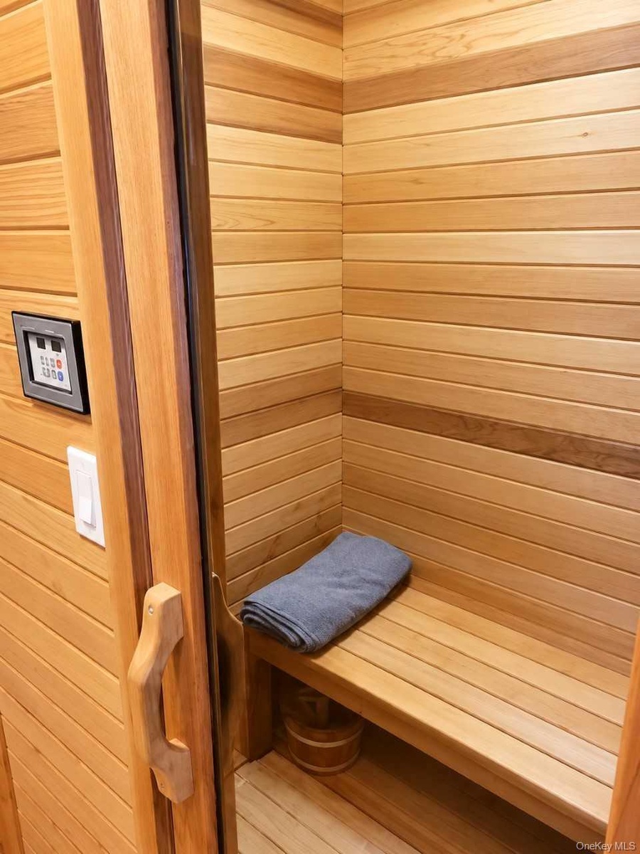 Sauna in walk-out level bathroom