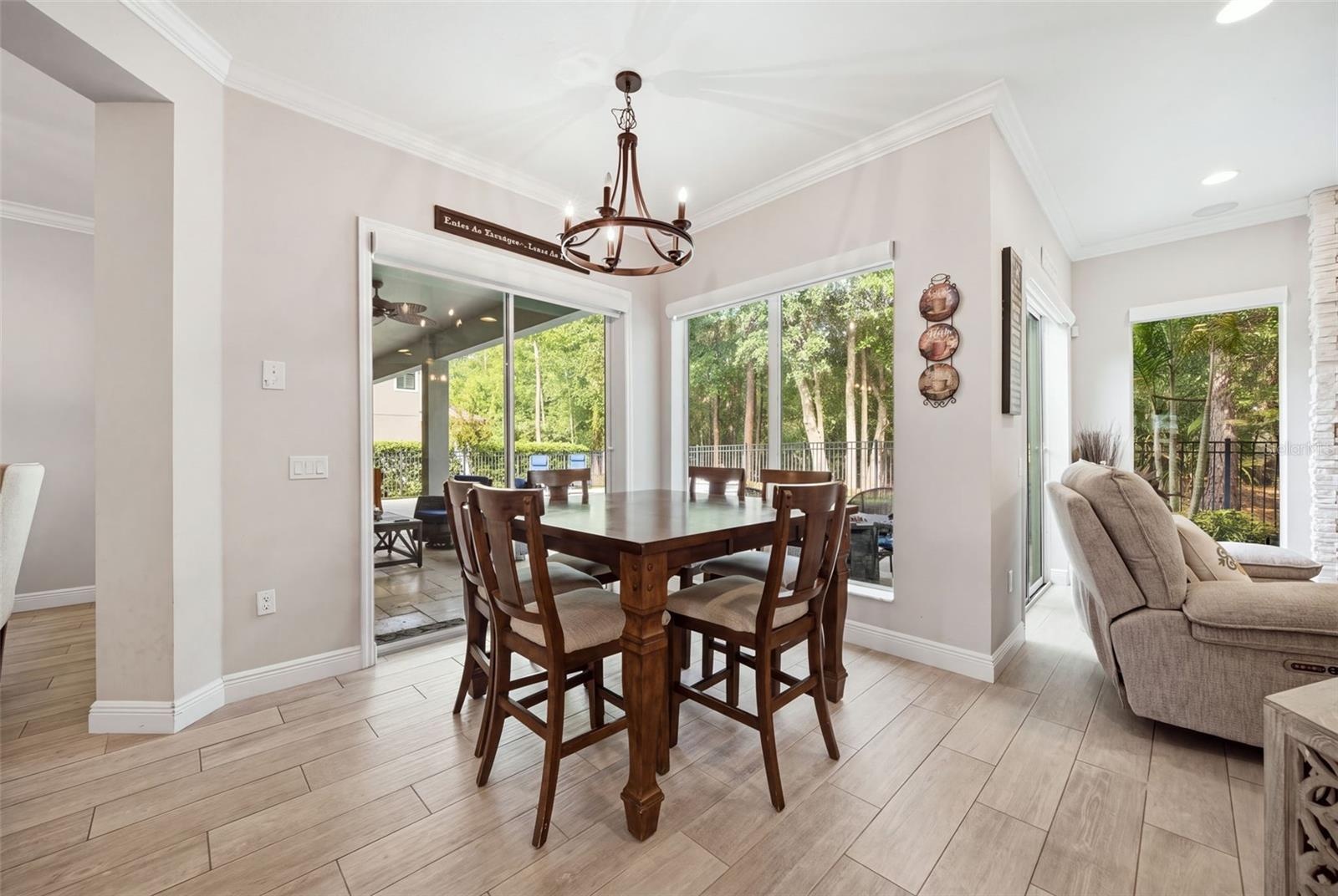 Breakfast nook overlooking pool and conservation