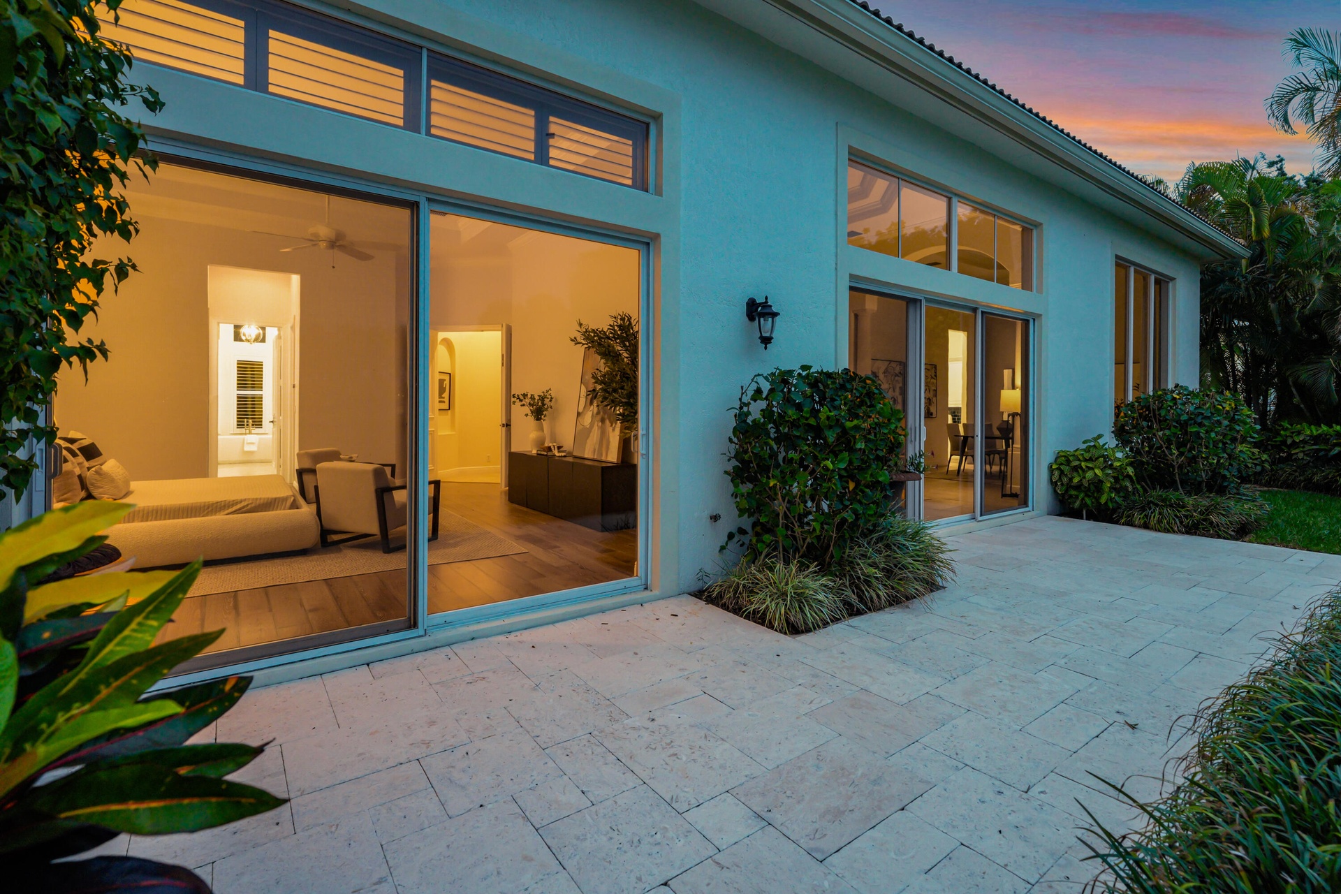 Large rear patio with recent travertine renovation to enjoy the views