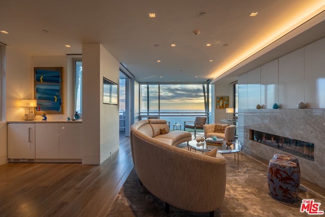 Living room with fireplace and