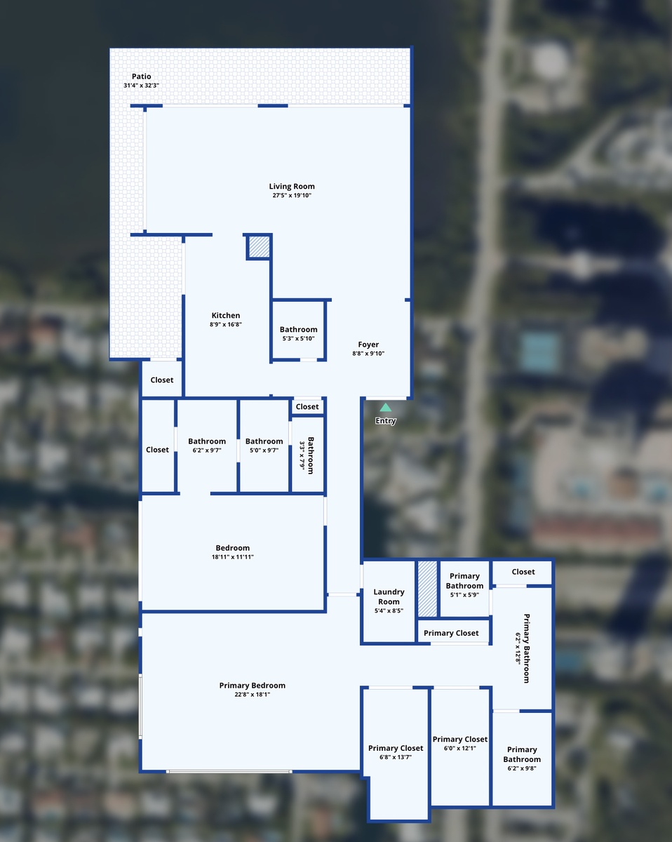 Front-to-back floor plan showcases approximately 2,224 SF with expansive ocean-facing living and dining areas, two generous bedroom suites, 3.5 baths,