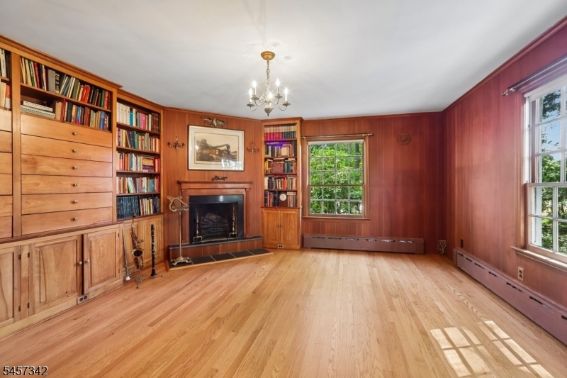 Library with gas fireplace