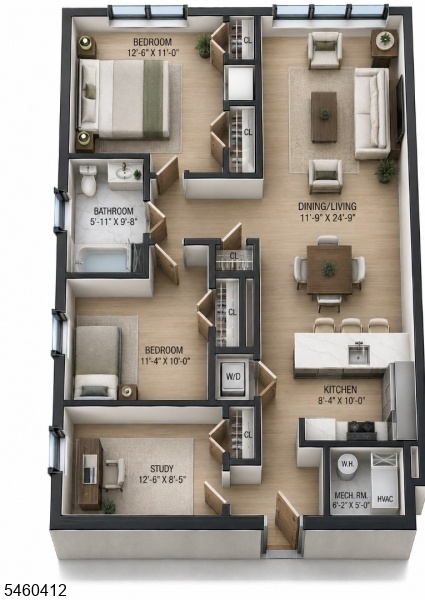2 bed den Floor Plan