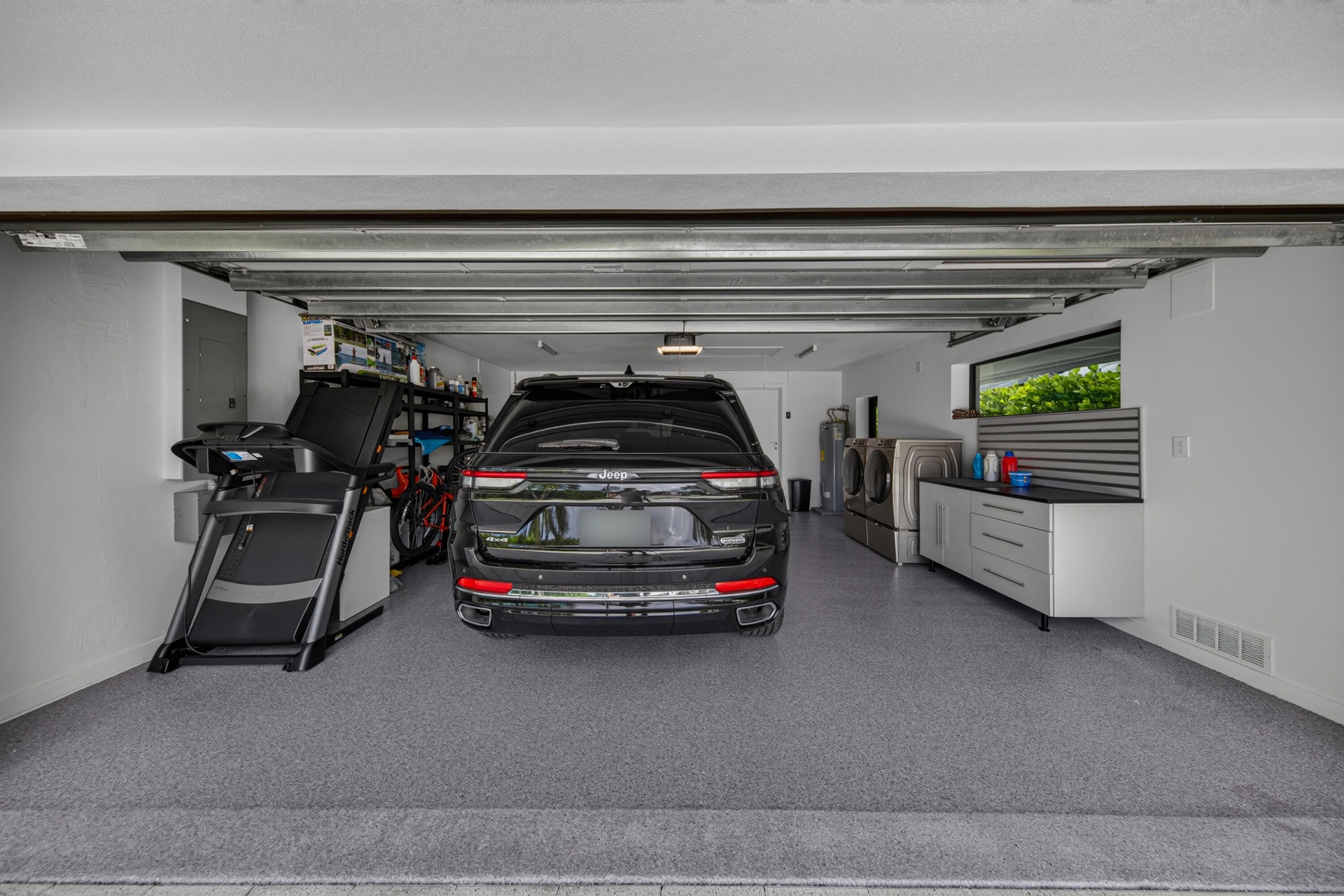 Two car garage with epoxy floor