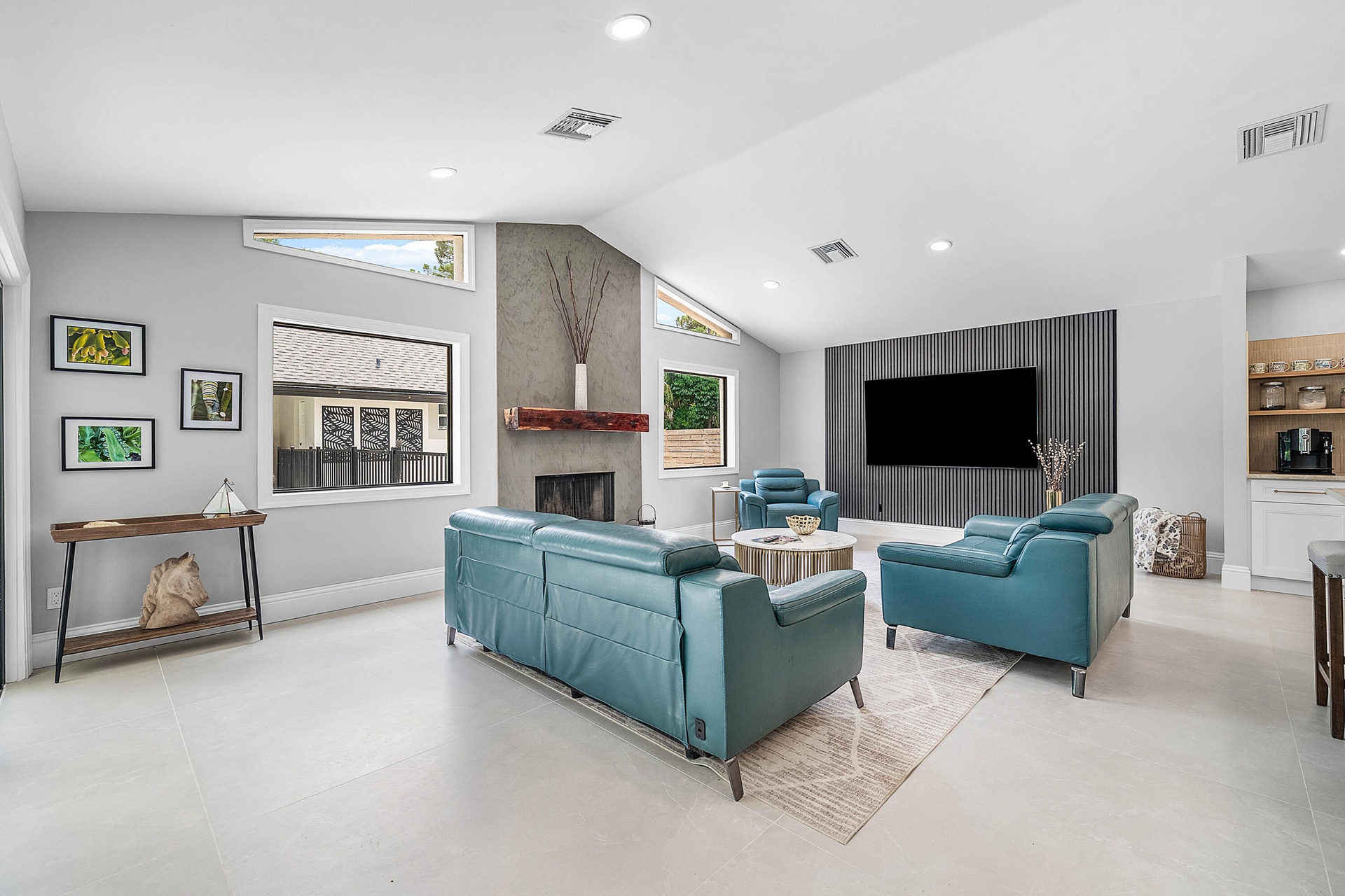 Family room & fireplace