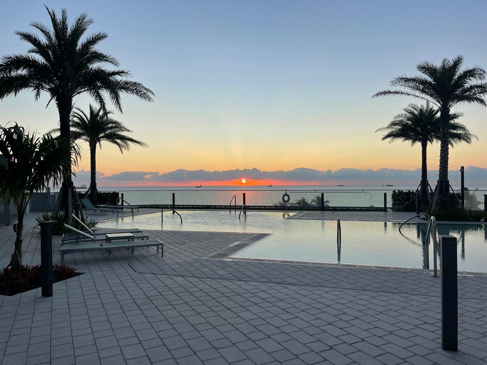 This is the view every morning of the sunrise from Selene east pool facing the ocean