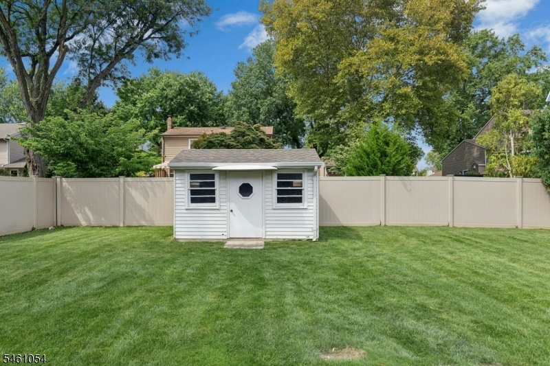 Yard with storage shed
