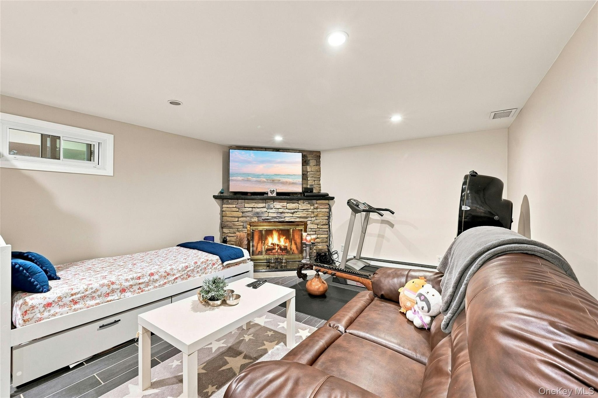 Cozy fireplace in den