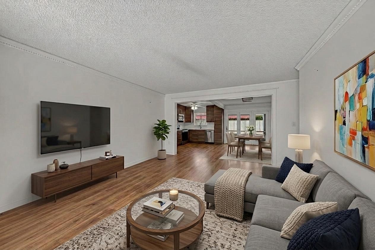 Staged with updated floors and kitchen