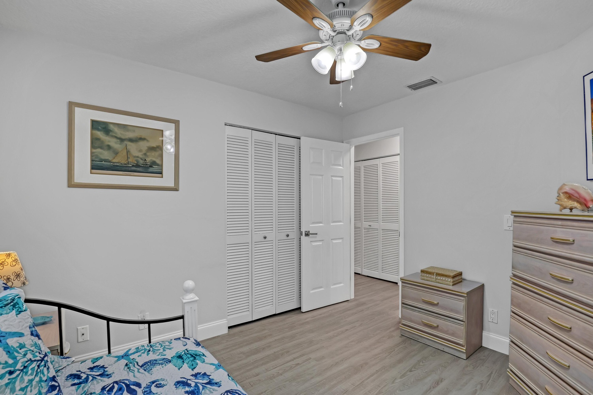 Split Floor Plan assures privacy for all and a renovated bathroom for both.