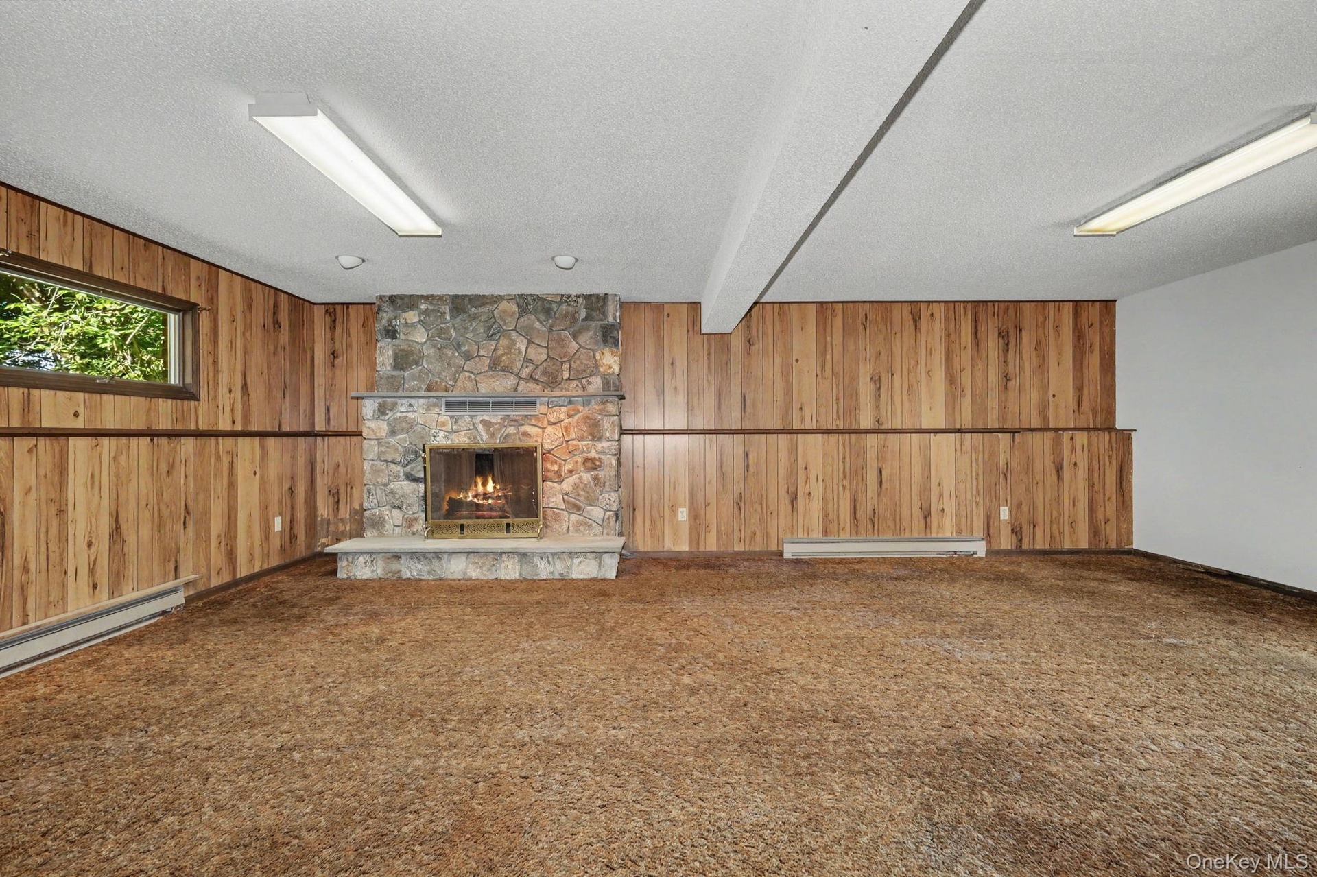 Walkout Family room with woodburning fireplace