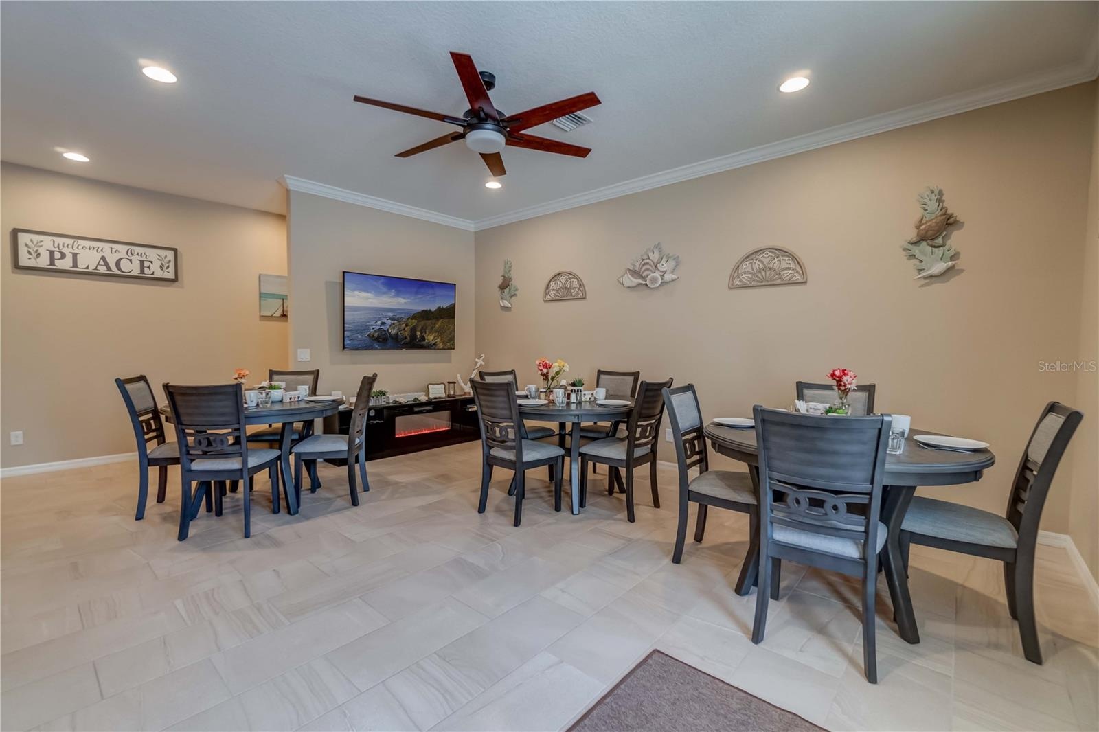 This HVAC system has six zones. Each suite controls their own air and the 6th zone is for this common room. It is large enough for several tables or e