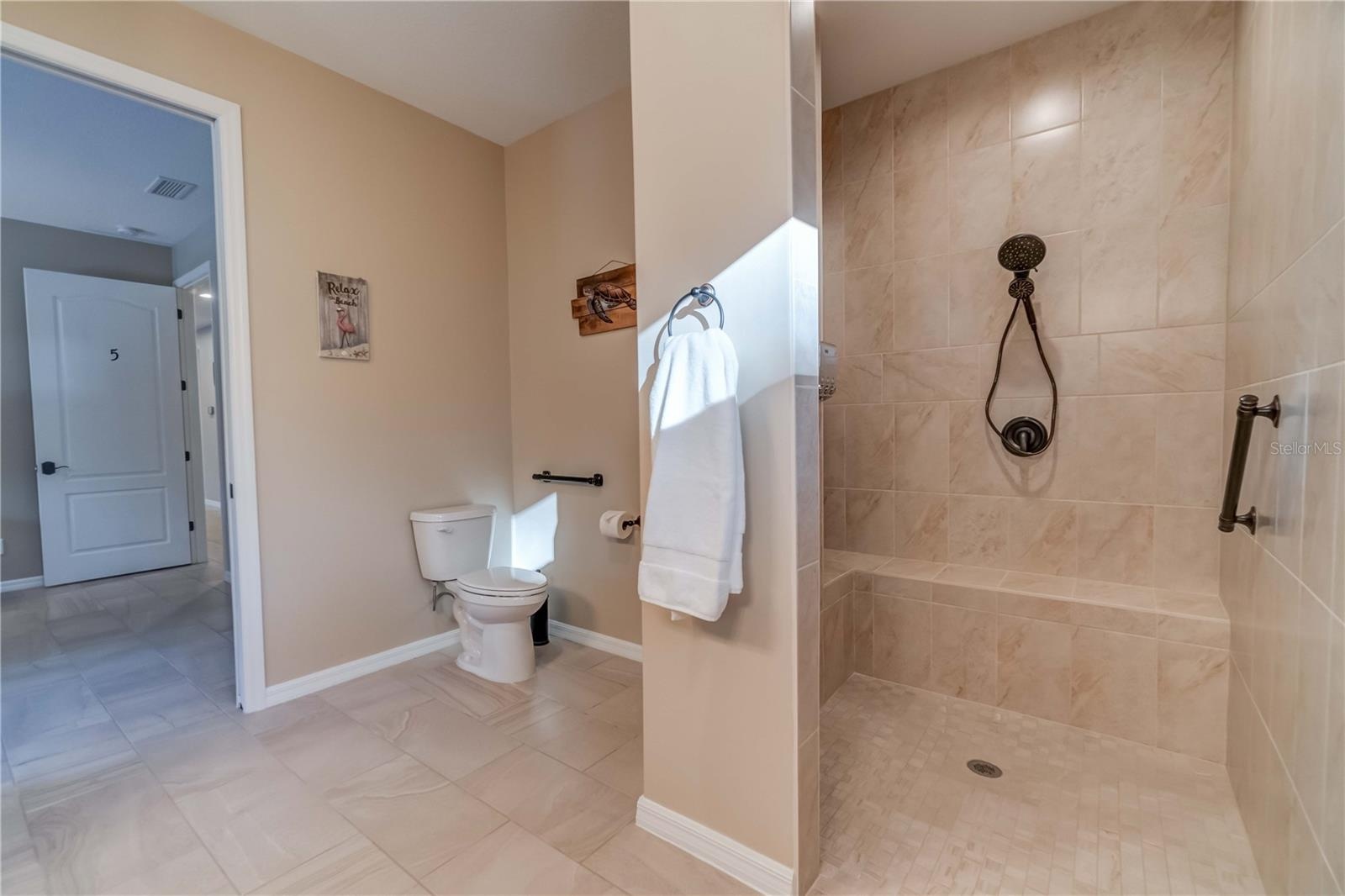 Another view of the shower and bathroom.