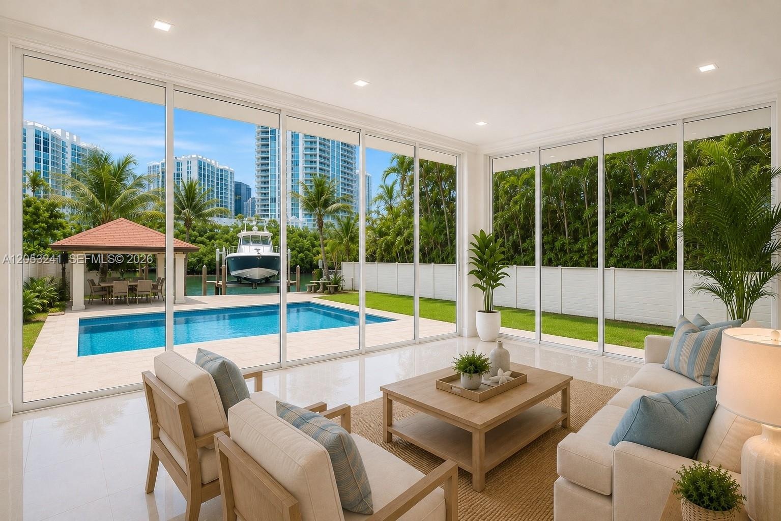 Staged with pool and glass doors all around
