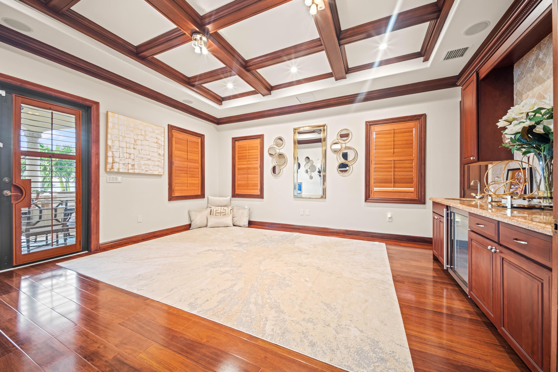 Private Entertainment Lounge with Fireplace and wet bar