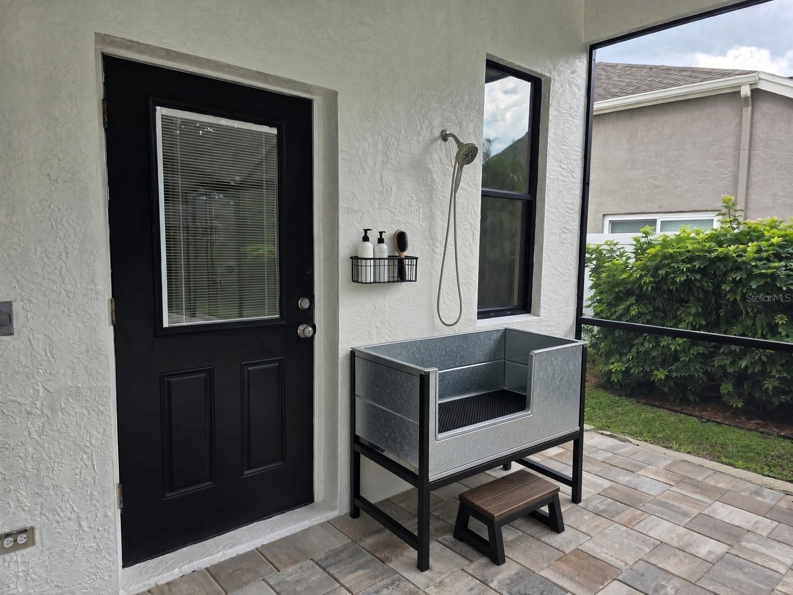Staged outdoor shower.