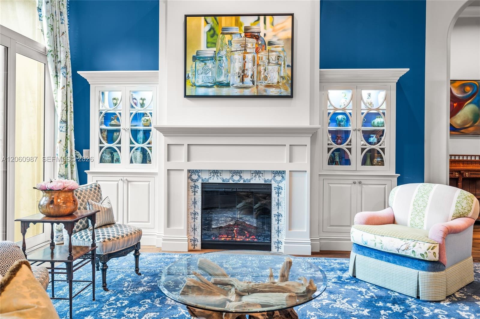 Custom fireplace with antique French tile surround