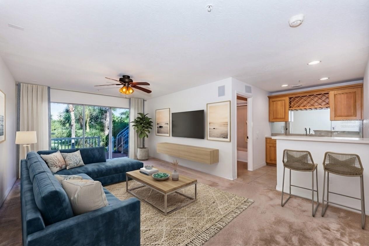 Virtually Staged rec room/family room