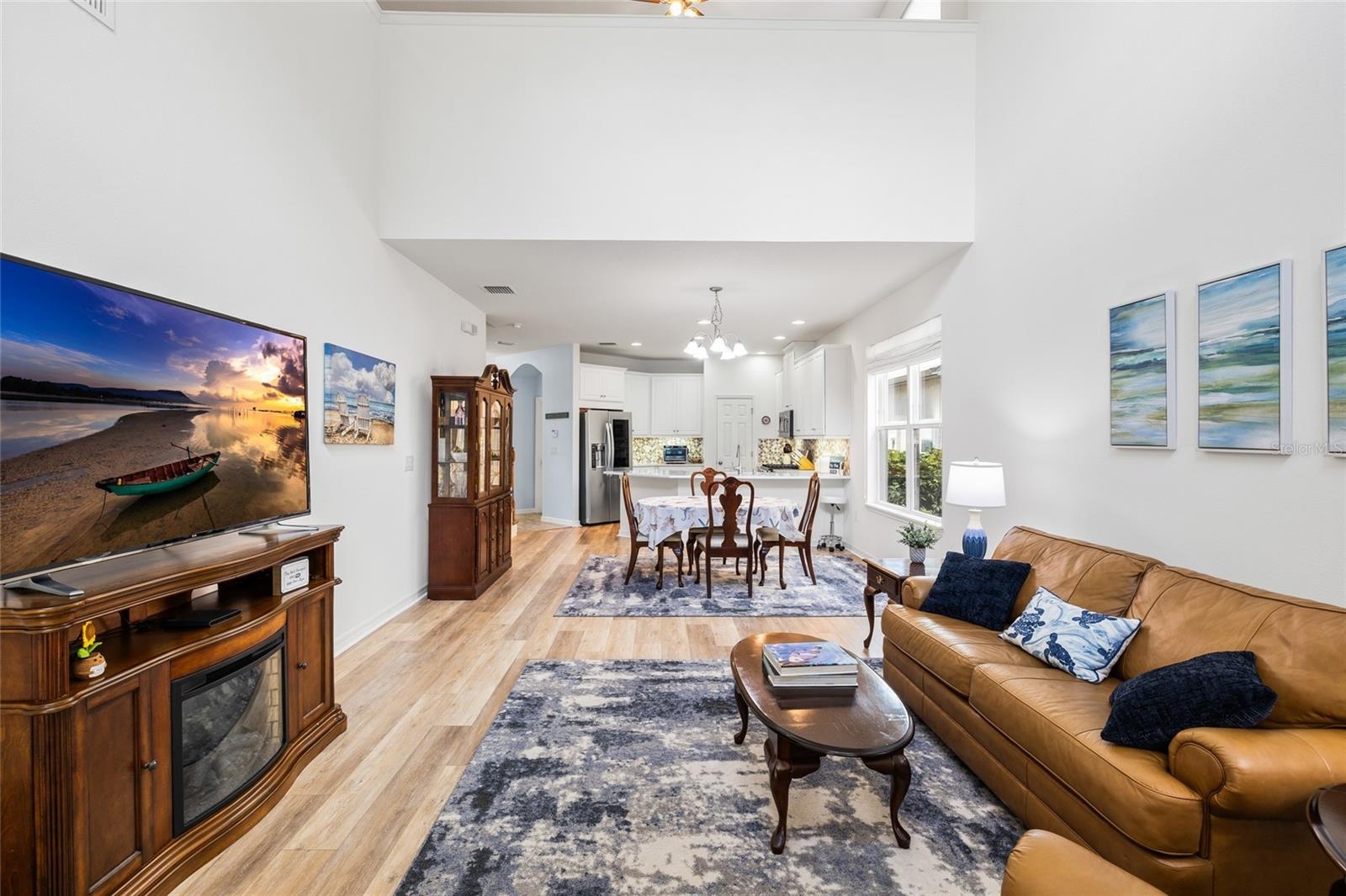Great room, dining area and kitchen.