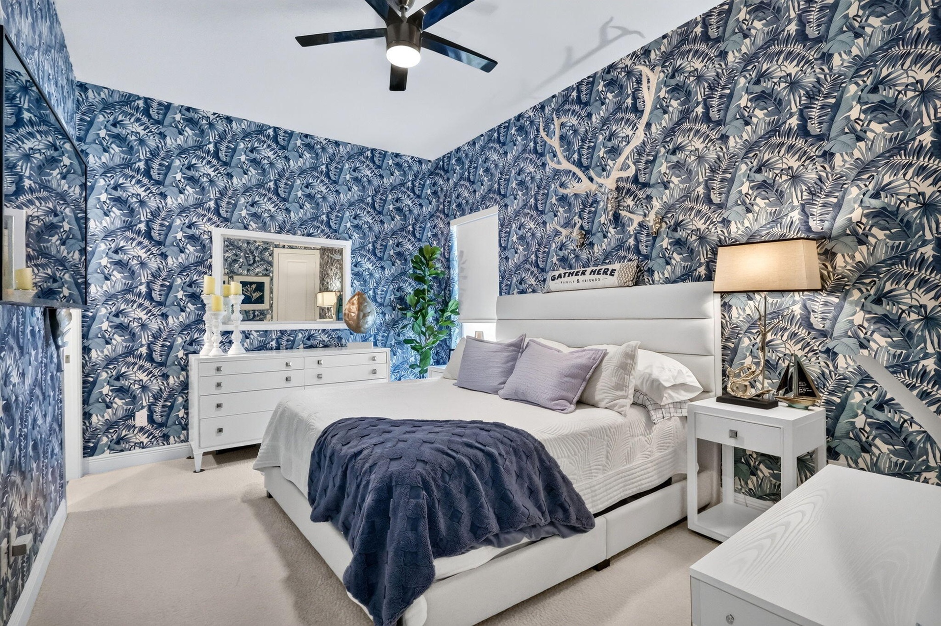 Ensuite Second Guest Bedroom with stunning wallpaper and ensuite full bath