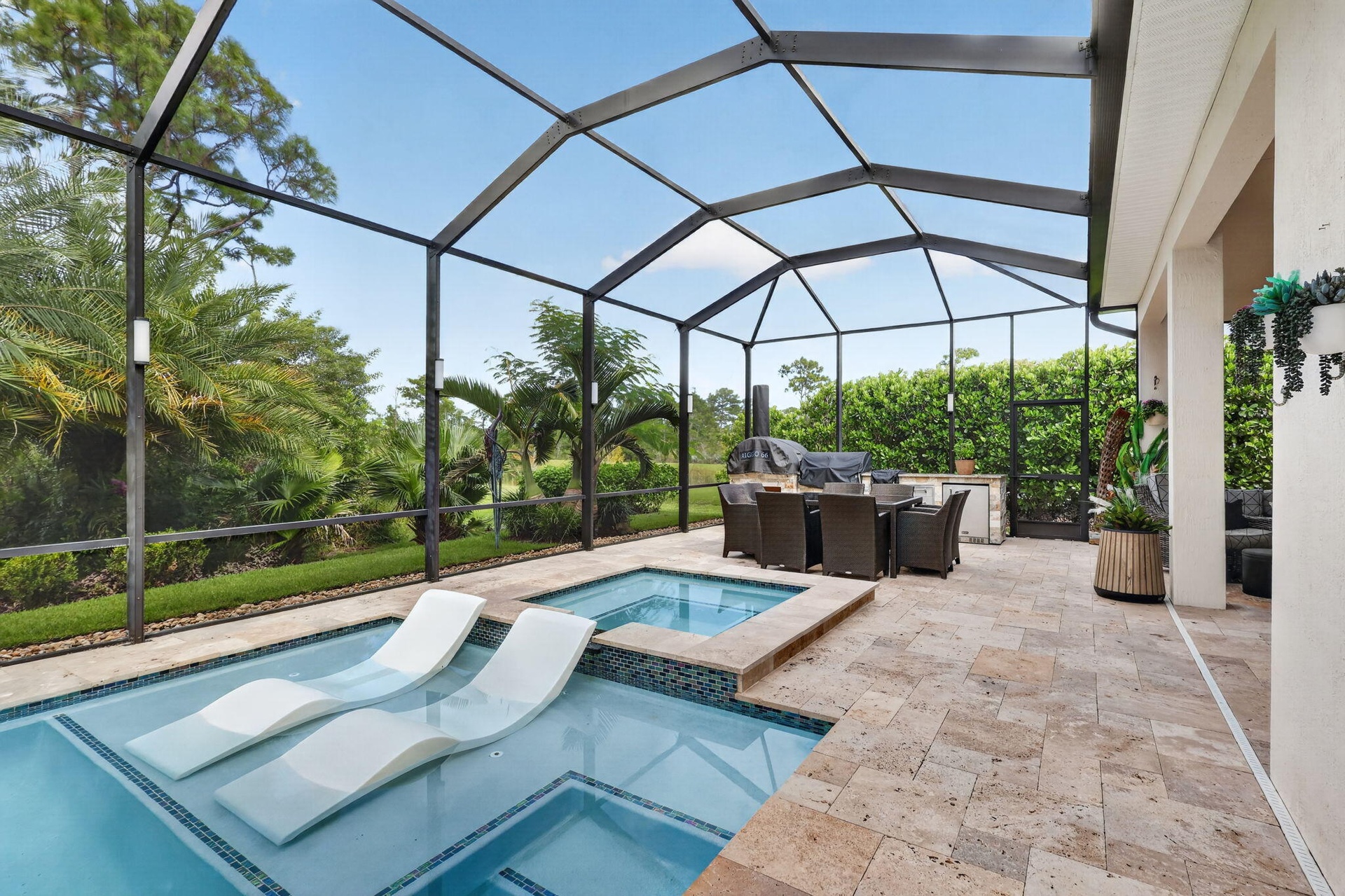 Sun shelf with umbrella attachment on pool sun shelf
