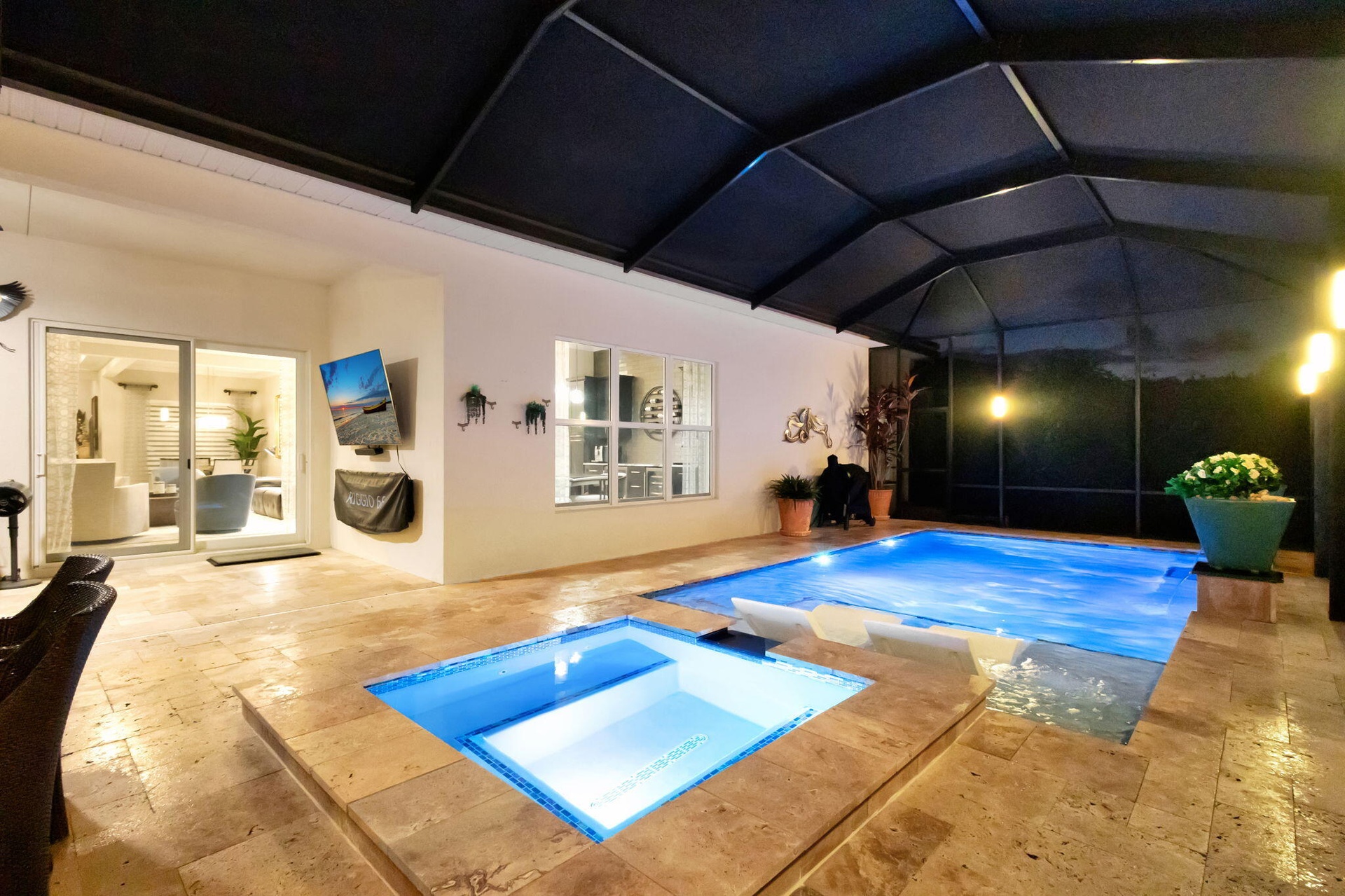 Large Salt Water Spa and Pool with No-Seeum Screen