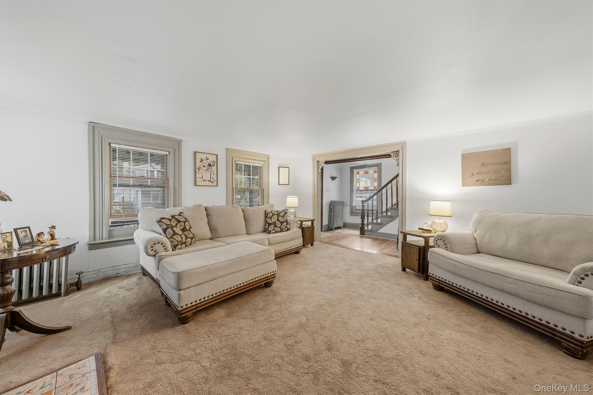 MAIN HOUSE - Spacious living room with multiple windows and a wide opening to the entrance hall.