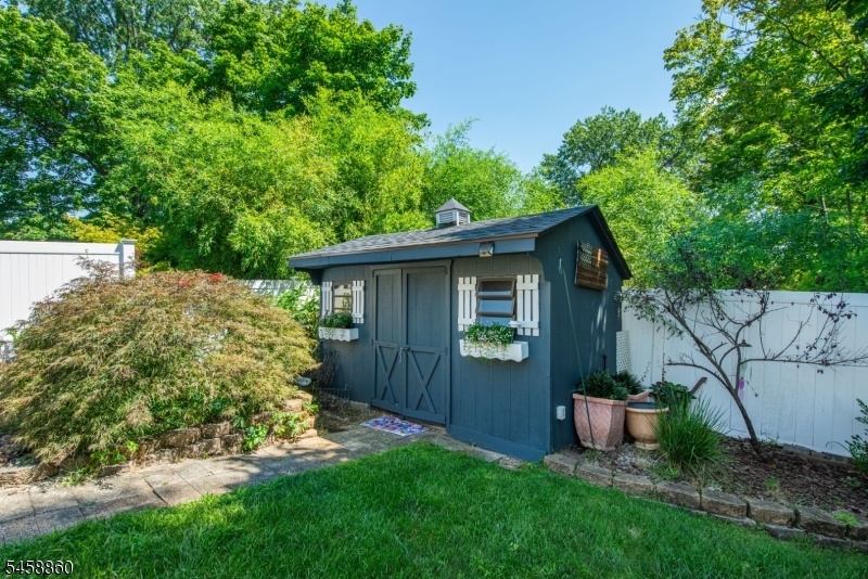 Yard with storage shed