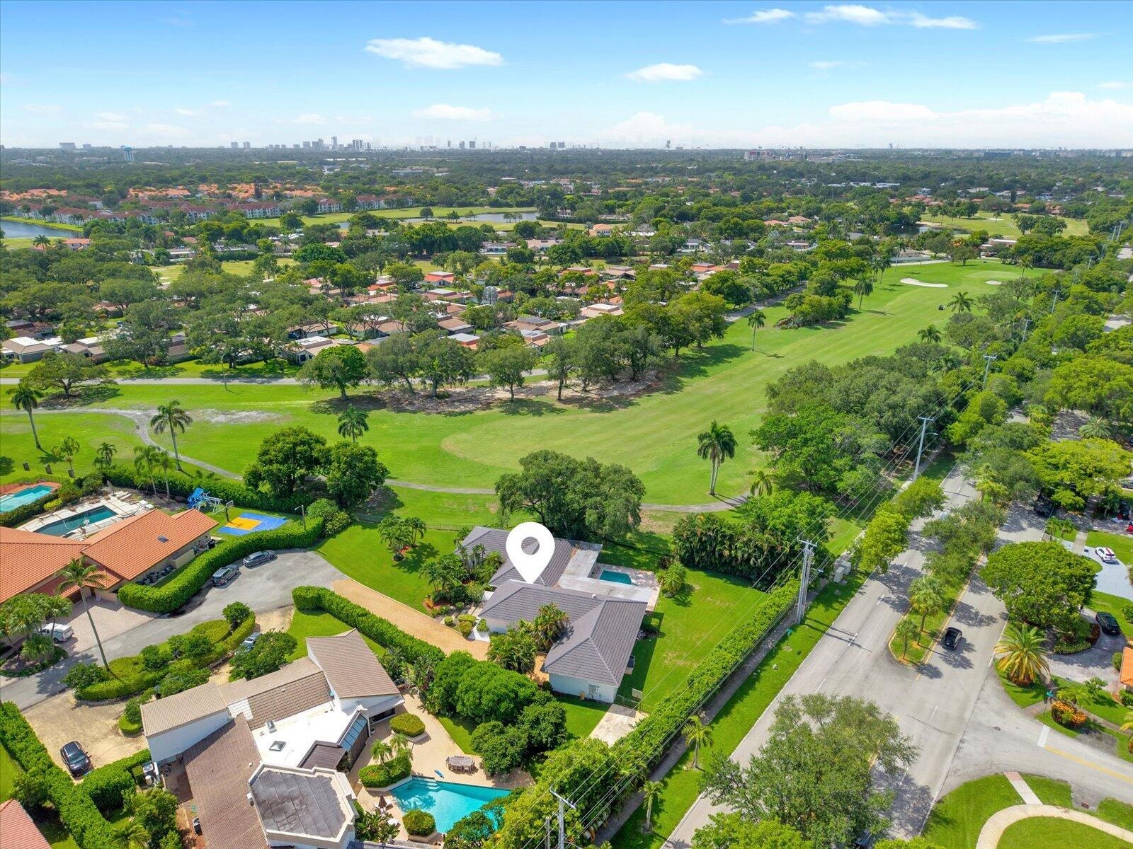 Aerial View of House Facing Golf Course
