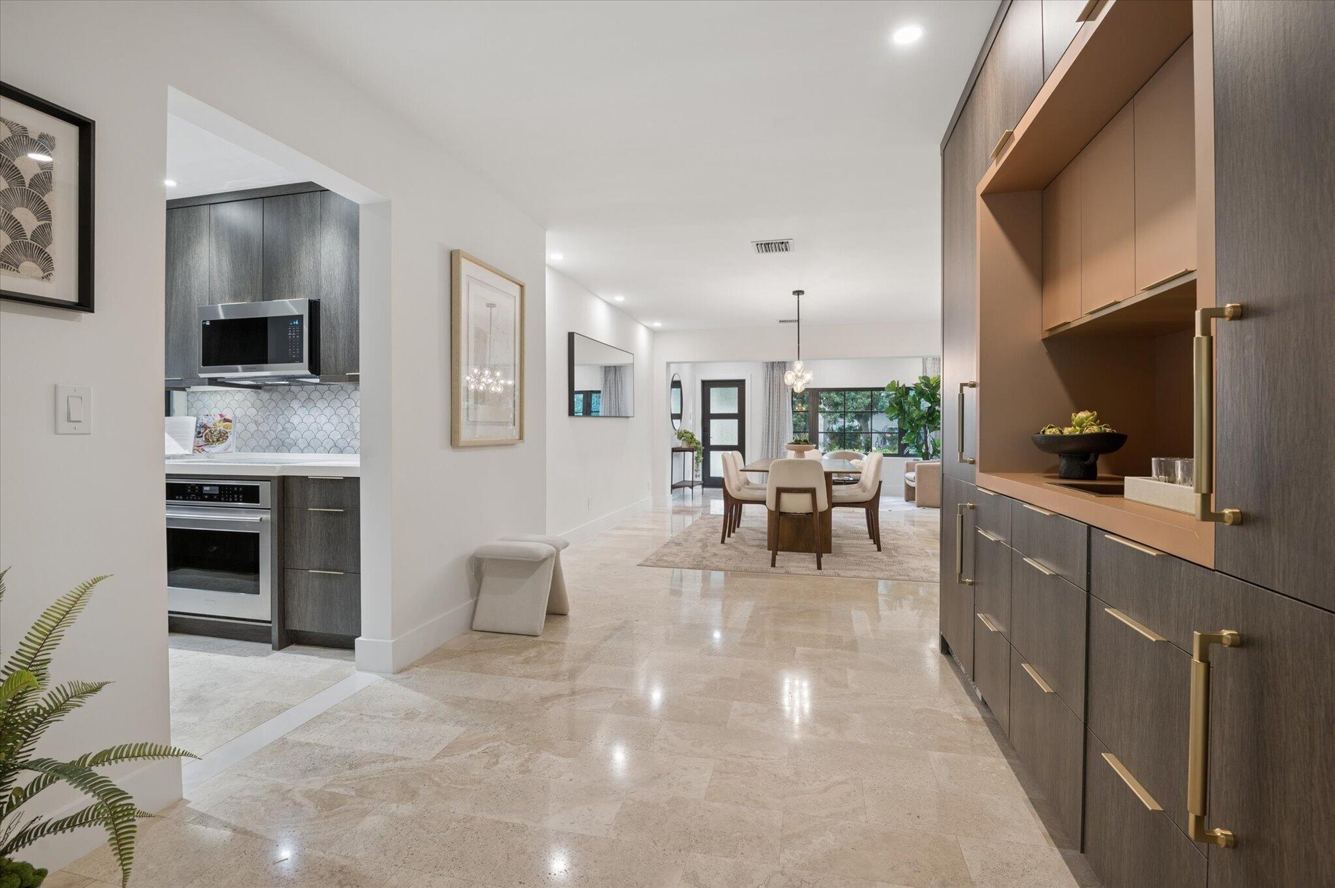 Kitchen Entrance and Custom Built In Bar