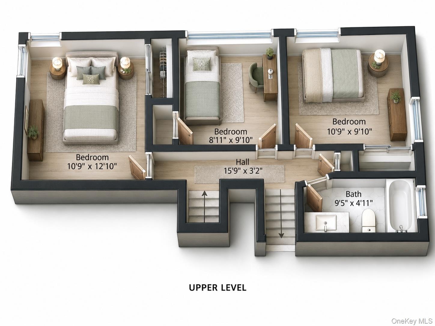 Upper Level for Bedrooms 2,3 & 4.Illustration purpose only.