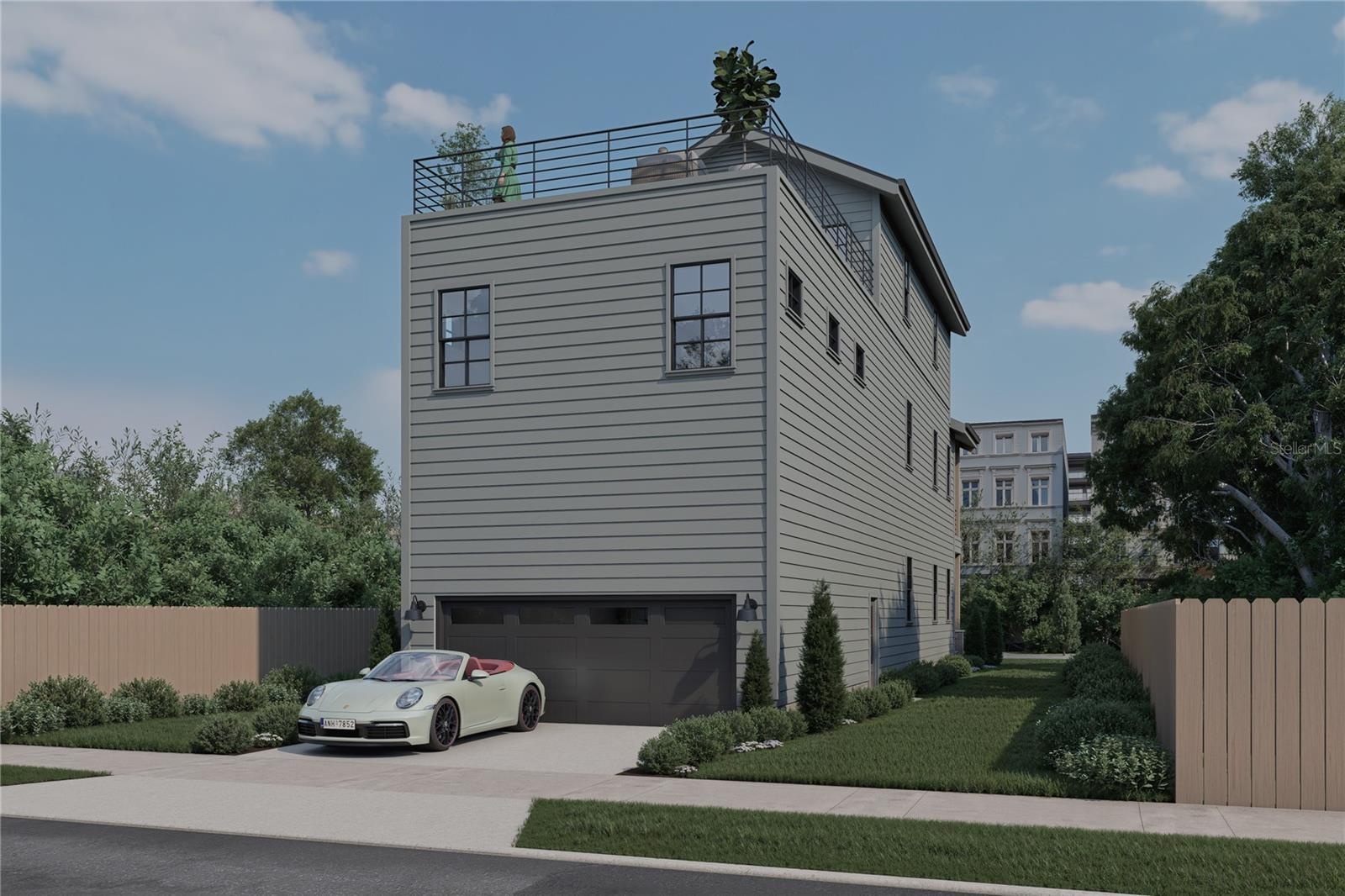 Rear view 2 car garage “Artist Rendering — Proposed Construction.”
