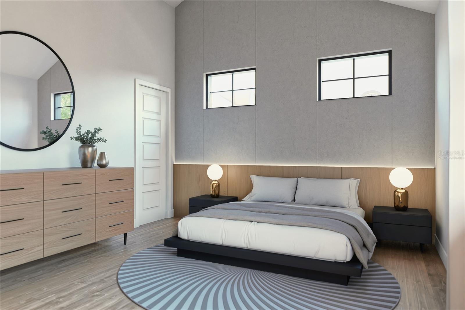 Primary bedroom “Artist Rendering — Proposed Construction.” “Virtually Staged.”