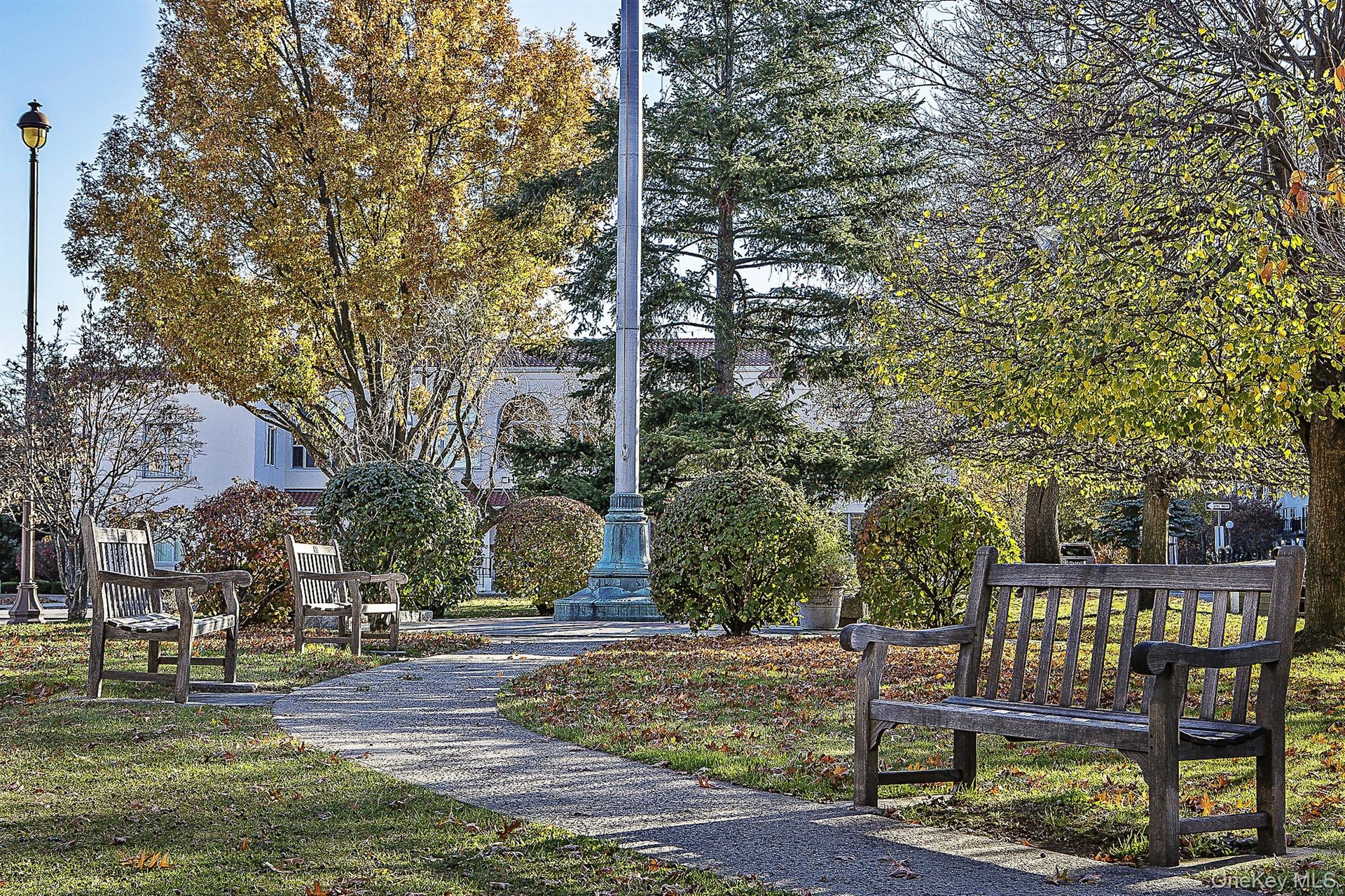 Delightful Park with benches on the way to the Train