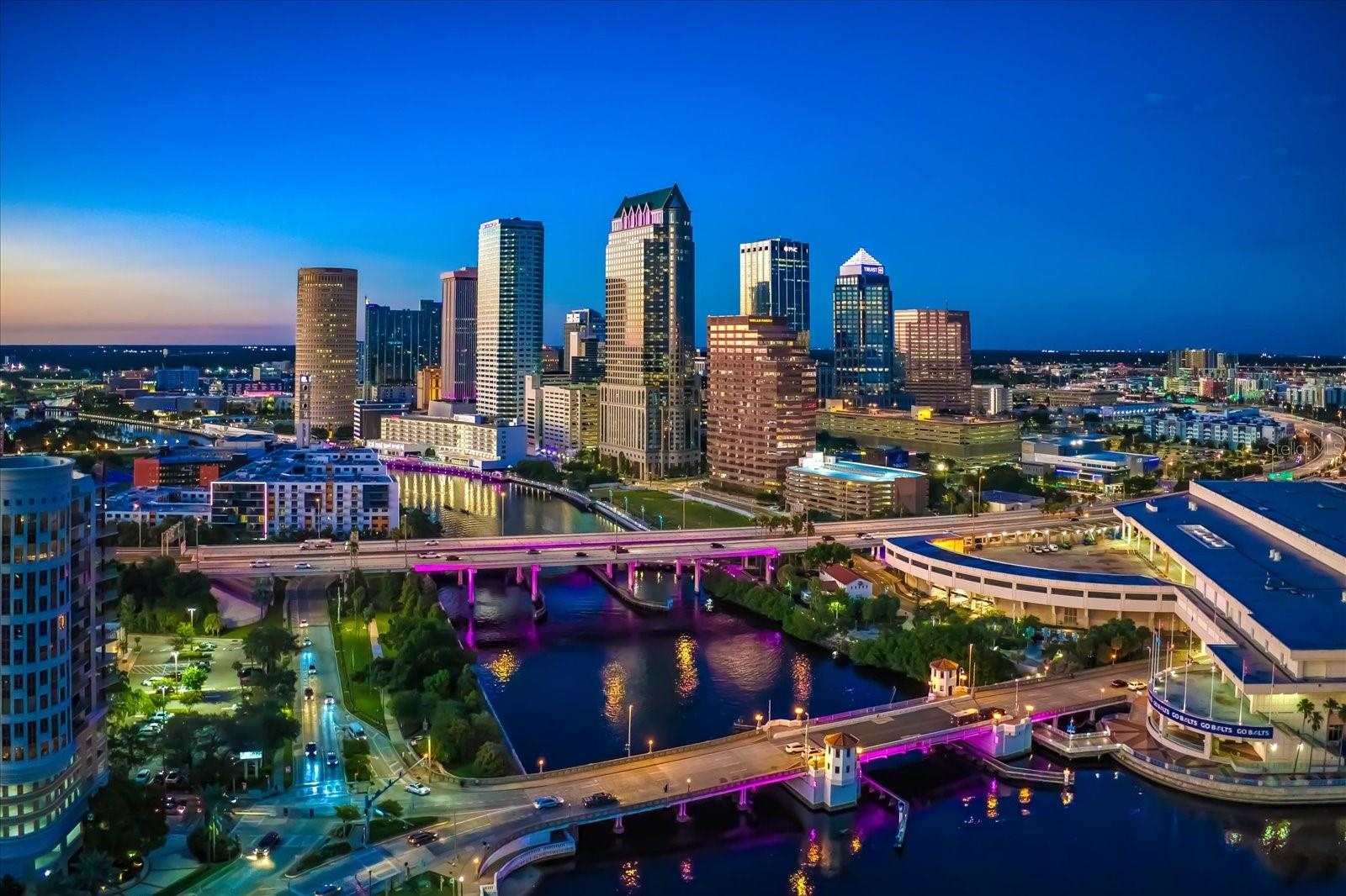 Twilight view over downtown Tampa