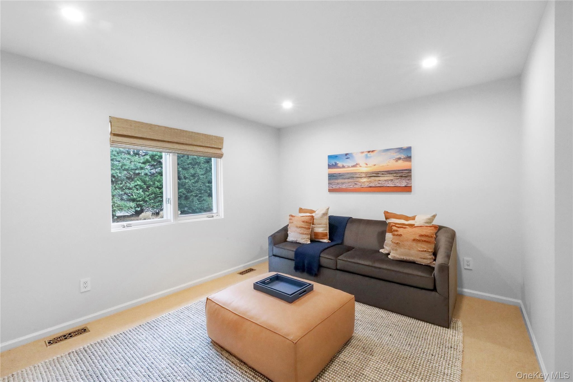 Living room featuring recessed lighting and carpet flooring