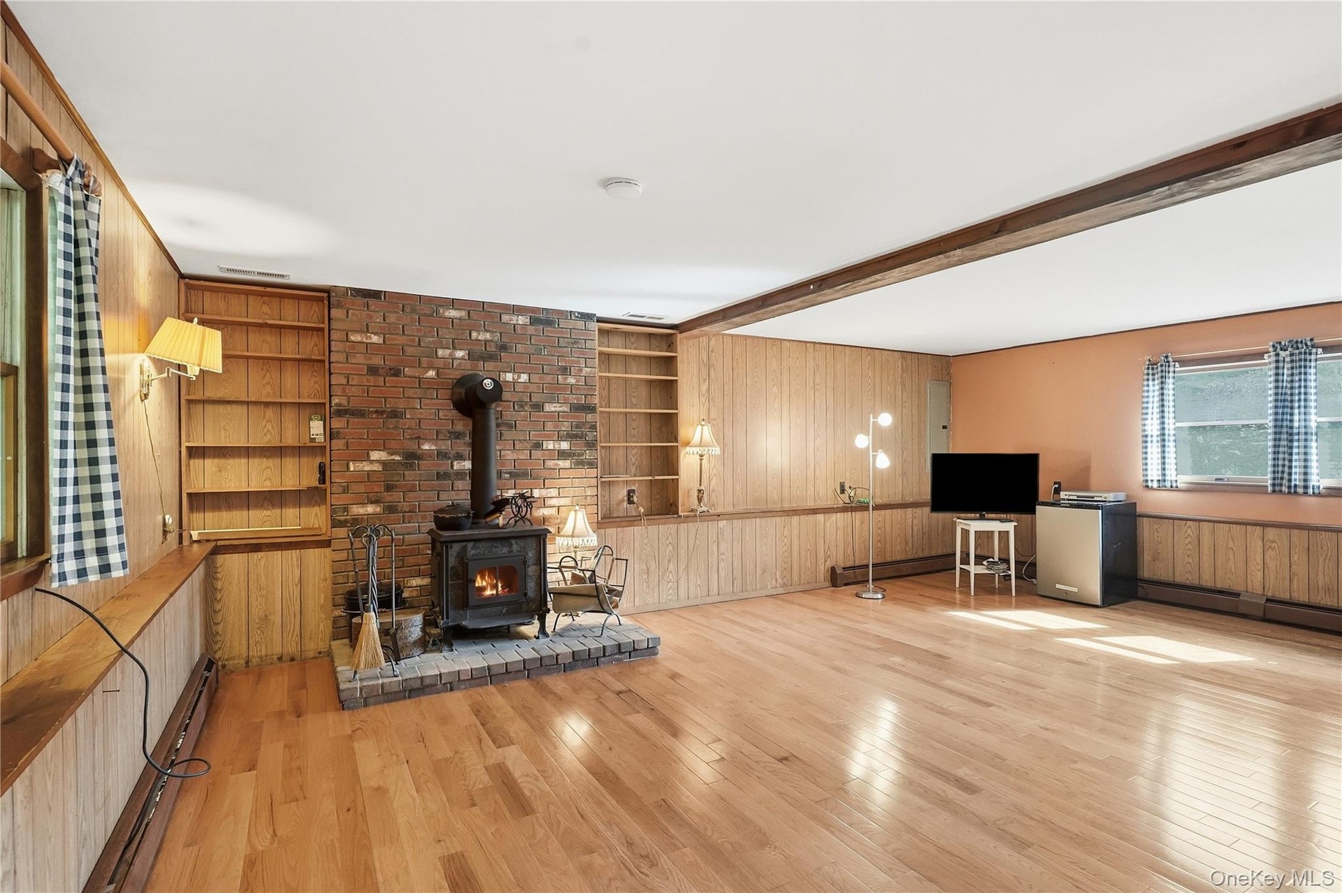 Wood stove on lower level